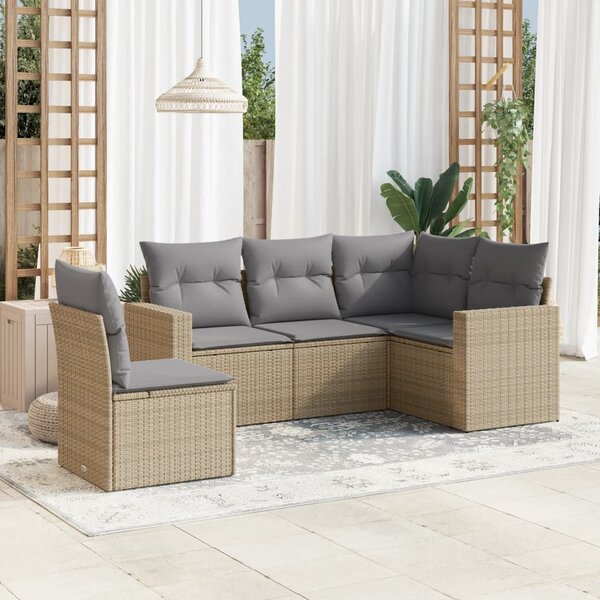 VidaXL 5-dijelni vrtni set sofa s jastucima bež od poliratana