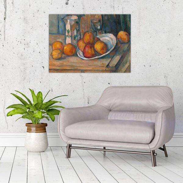 Slika - Paul Cézanne, Still Life with Milk Jug and Fruit, reprodukcije (70x50 cm)