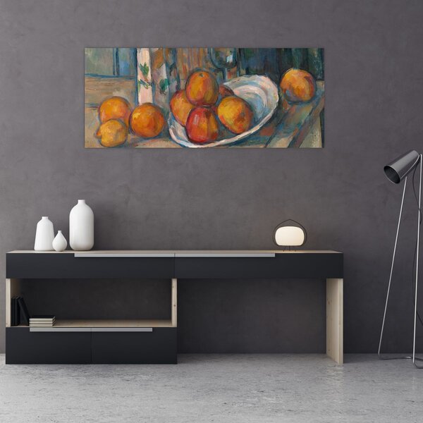 Slika - Paul Cézanne, Still Life with Milk Jug and Fruit, reprodukcije (120x50 cm)