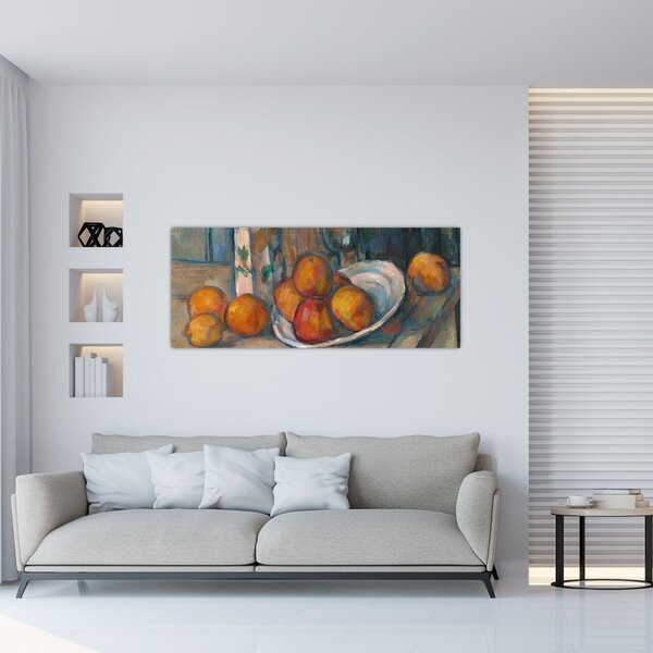 Slika - Paul Cézanne, Still Life with Milk Jug and Fruit, reprodukcije (120x50 cm)