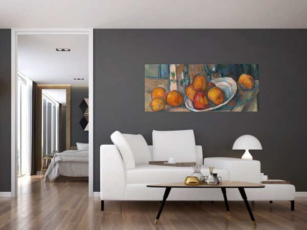 Slika - Paul Cézanne, Still Life with Milk Jug and Fruit, reprodukcije (120x50 cm)