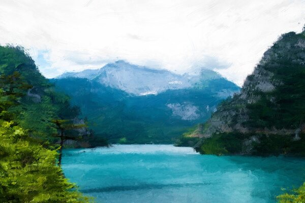 Slika oslikano planinsko jezero