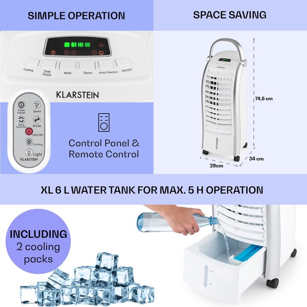 Klarstein Maxfresh, rashlađivač zraka, ventilator, 4 v 1, 6 l, 65W, daljinski upravljač, 2 x spremnika za led