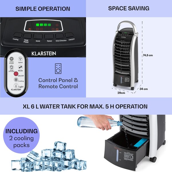 Klarstein Maxfresh, rashlađivač zraka, ventilator, 4 v 1, 6 l, 65W, daljinski upravljač, 2 x spremnika za led