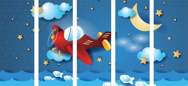 5-dijelna slika let aviončićem