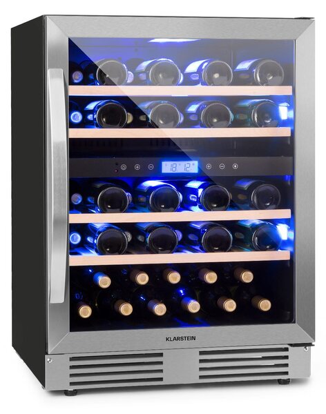 Klarstein Vinovilla Duo 42 2-zonski hladnjak za vino, 129l, 43 boce, 3 boje, staklena vrata