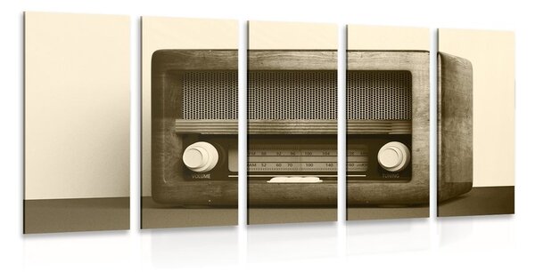 5-dijelna slika retro radio u sepijastom tonu