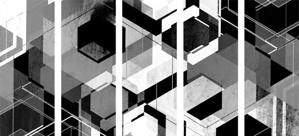 5-dijelna slika apstraktna geometrija u crno-bijelom dizajnu