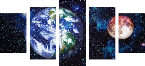 5-dijelna slika planet Zemlja i crveni Mjesec