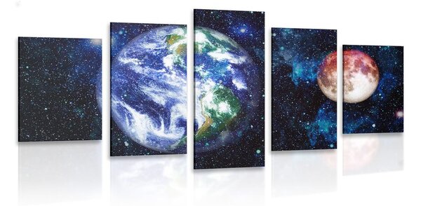 5-dijelna slika planet Zemlja i crveni Mjesec