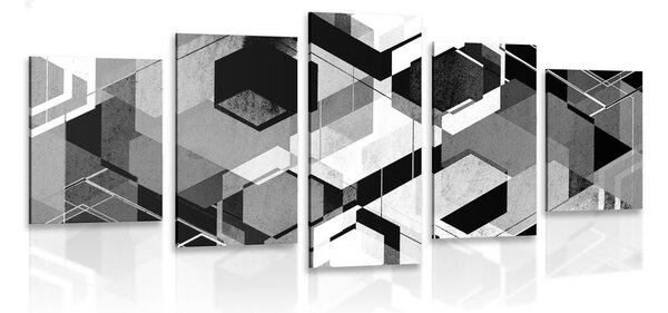 5-dijelna slika apstraktna geometrija u crno-bijelom dizajnu