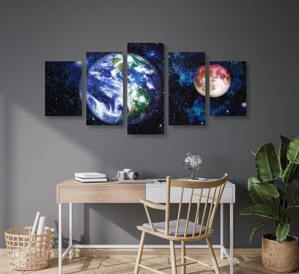 5-dijelna slika planet Zemlja i crveni Mjesec