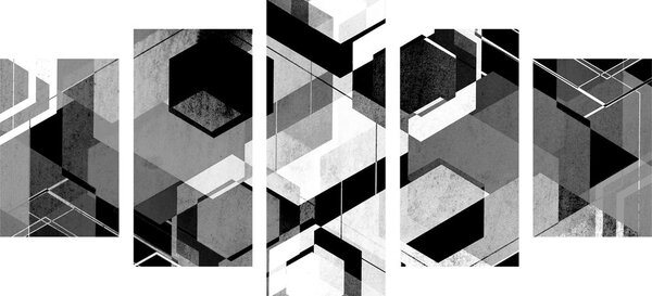 5-dijelna slika apstraktna geometrija u crno-bijelom dizajnu
