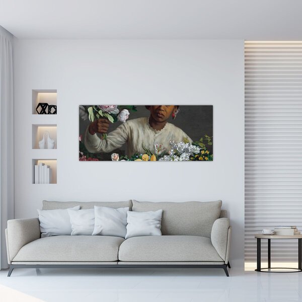 Slika - Frédéric Bazille, Young Woman with Peonies, reprodukcije (120x50 cm)