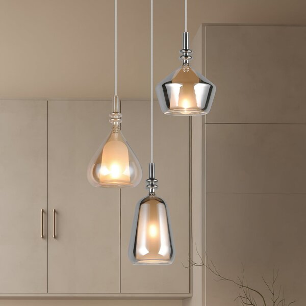 Trio Lighting Viseća lampa Aldea, Ø 28 cm, bijela/jantarna/kromirana, staklo, 3 žarulje., prigušiva, Bež, Dnevni boravak/blagovaonica, Staklo