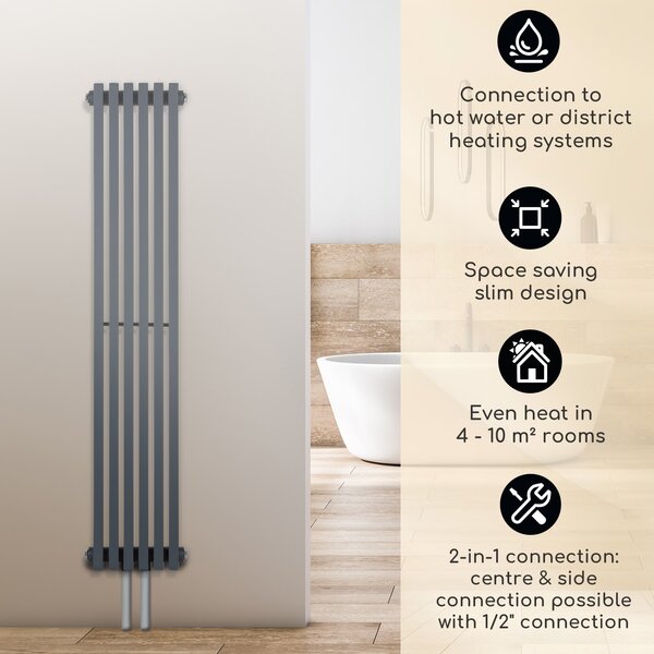 Besoa Delgado 120 x 25, radijator, 508 W, topla voda, 1/2", 4 – 10 m², sivi