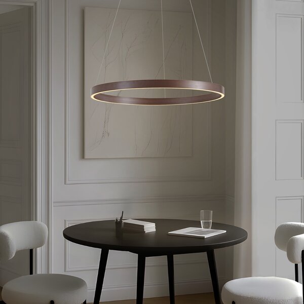 Lucande Yonam LED viseća svjetiljka, Ø 80 cm, 1 žarulja, smeđa, CCT, prigušiva, Smeđa / hrđa, Dnevni boravak/blagovaonica, Metal