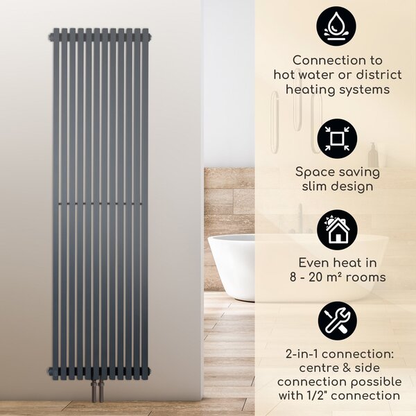 Besoa Delgado 160 x 45, radijator, 822 W, topla voda, 1/2", 8 – 20 m², sivi