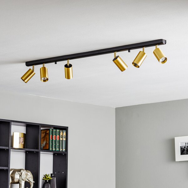 Nowodvorski Lighting Stropni reflektor Eye Spot, 6 žarulja, crna/mesingana, prigušiva, Crno, Dnevni boravak/blagovaonica, Metal