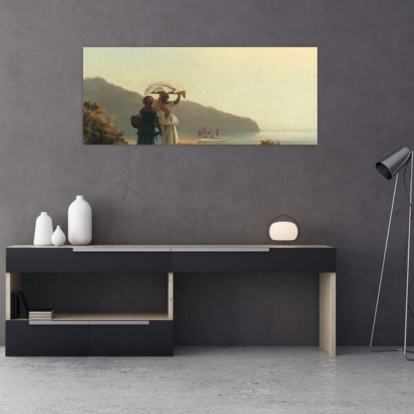Slika - Camille Pissarro, Two Women Chatting by the Sea, St. Thomas, reprodukcije (120x50 cm)