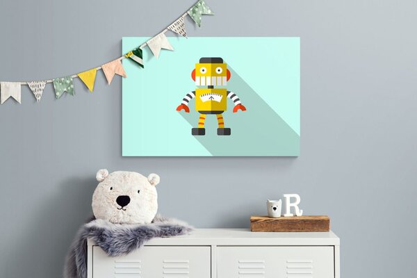 Slika žuti robot na plavoj pozadini