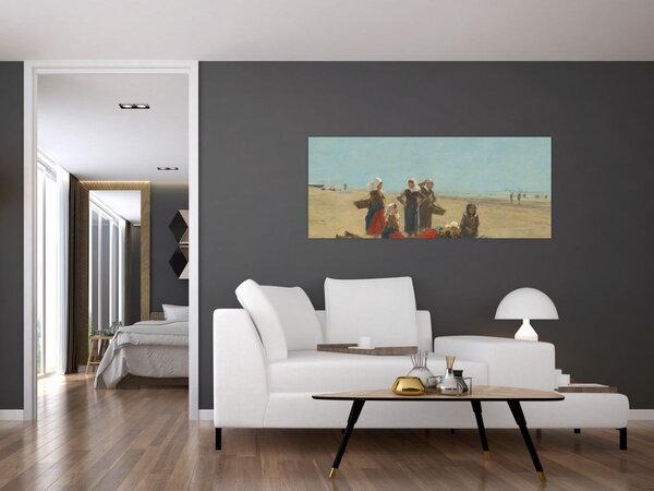 Slika - Eugène Boudin, Women on the Beach at Berck, reprodukcije (120x50 cm)