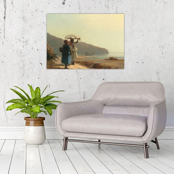 Slika - Camille Pissarro, Two Women Chatting by the Sea, St. Thomas, reprodukcije (70x50 cm)