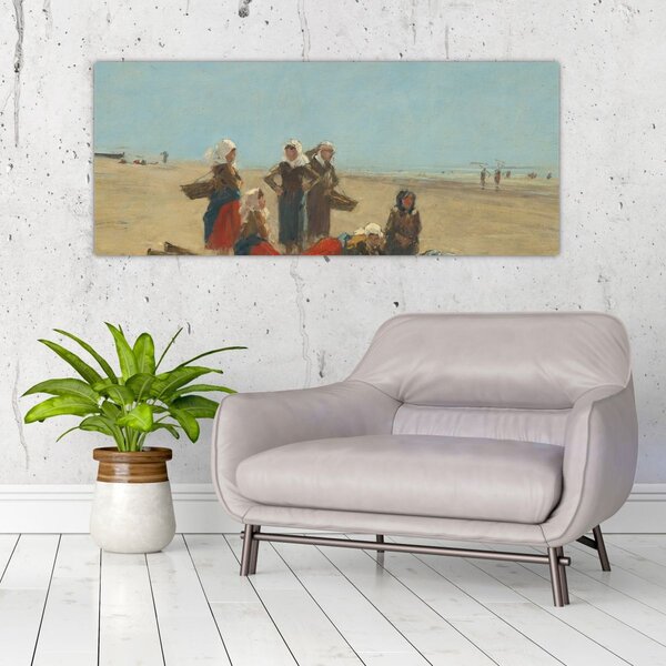 Slika - Eugène Boudin, Women on the Beach at Berck, reprodukcije (120x50 cm)