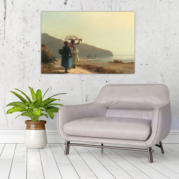 Slika - Camille Pissarro, Two Women Chatting by the Sea, St. Thomas, reprodukcije (90x60 cm)