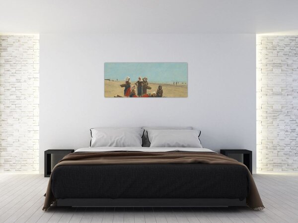 Slika - Eugène Boudin, Women on the Beach at Berck, reprodukcije (120x50 cm)