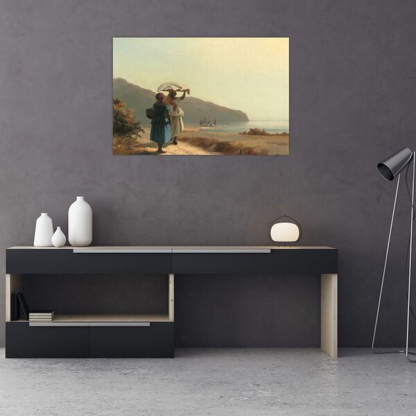 Slika - Camille Pissarro, Two Women Chatting by the Sea, St. Thomas, reprodukcije (90x60 cm)