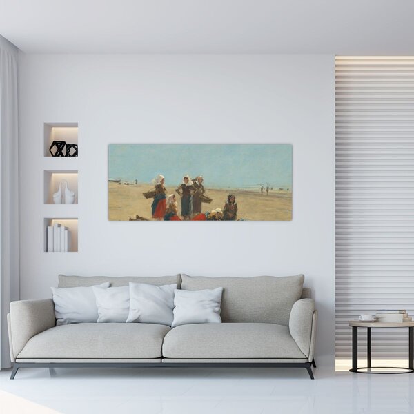 Slika - Eugène Boudin, Women on the Beach at Berck, reprodukcije (120x50 cm)