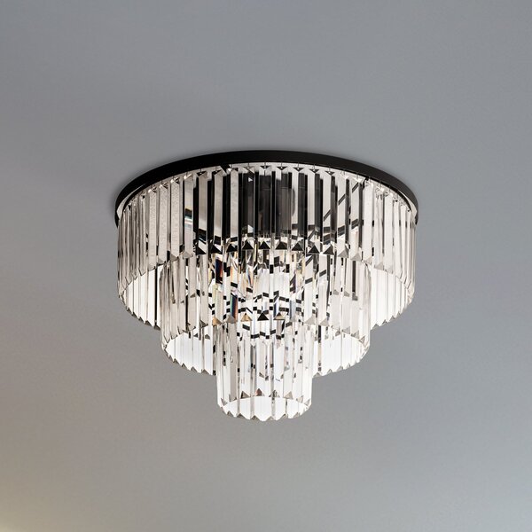 Nowodvorski Lighting Kristalna stropna svjetiljka, prozirna/crna, Ø 56 cm, prigušiva, Providna, Dnevni boravak/blagovaonica, Staklo
