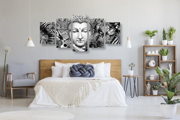 5-dijelna slika Buddha na egzotičnoj pozadini u crno-bijelom dizajnu