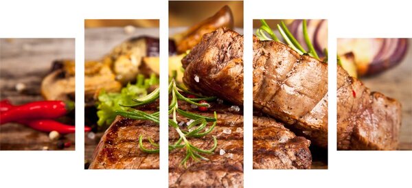 5-dijelna slika goveđi steak na žaru