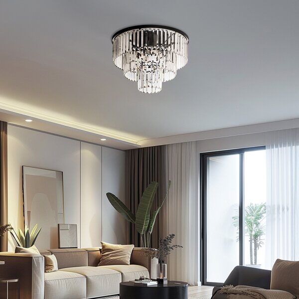 Nowodvorski Lighting Kristalna stropna svjetiljka, prozirna/crna, Ø 56 cm, prigušiva, Providna, Dnevni boravak/blagovaonica, Staklo