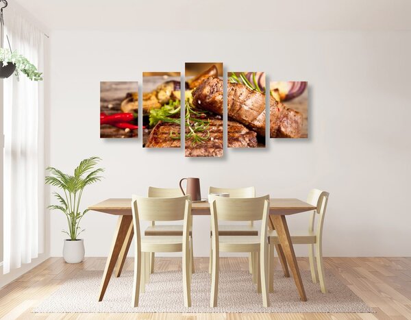 5-dijelna slika goveđi steak na žaru