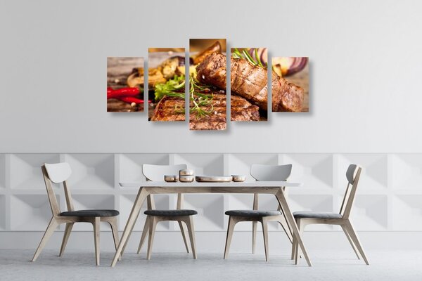 5-dijelna slika goveđi steak na žaru