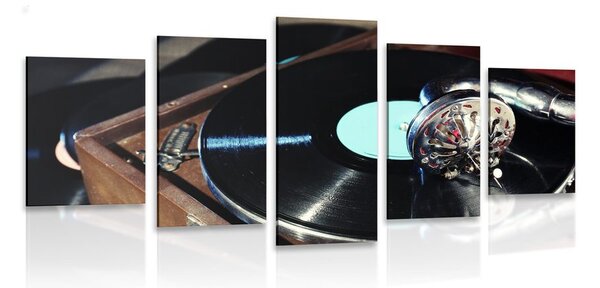 5-dijelna slika gramofon s vinil pločom