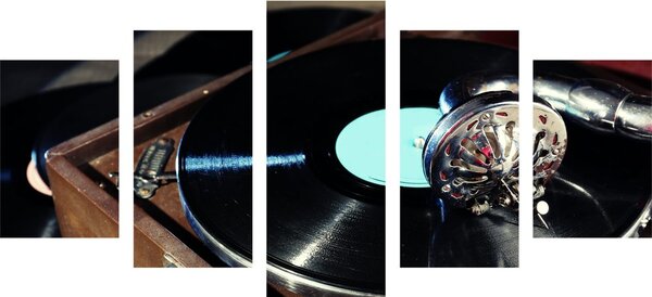 5-dijelna slika gramofon s vinil pločom