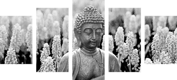 5-dijelna slika jin i jang Buddha u crno-bijelom dizajnu