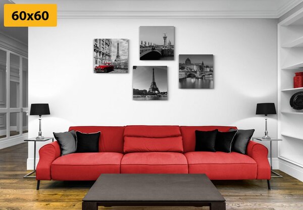 Set slika Pariz s retro crvenim autom