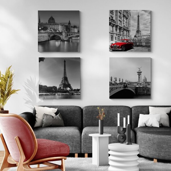 Set slika Pariz s retro crvenim autom