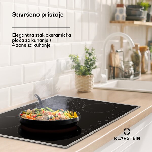 Klarstein Virtuosa 4 Prime, ugradbena ploča za kuhanje, 4 zone, 6500W, staklokeramika, okvir od nehrđajućeg čelika