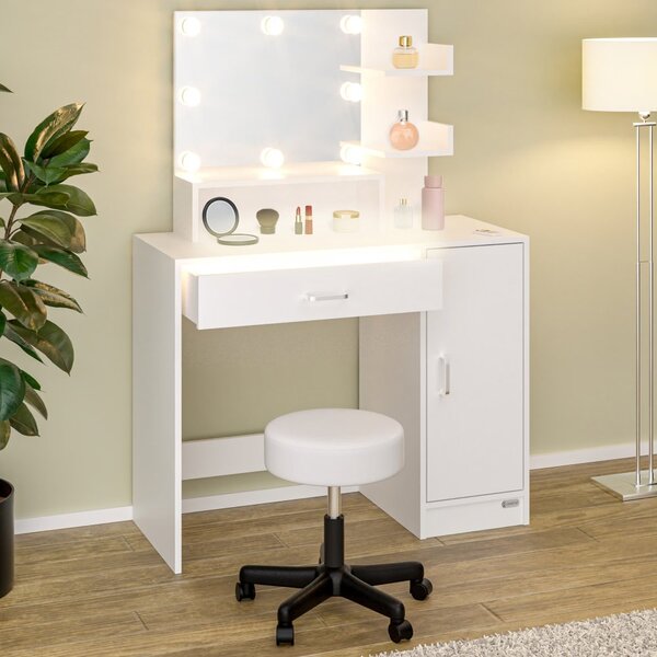 Toaletni stol Jocelyn s LED rasvjetom i stolicom 140 × 90 × 40 cm