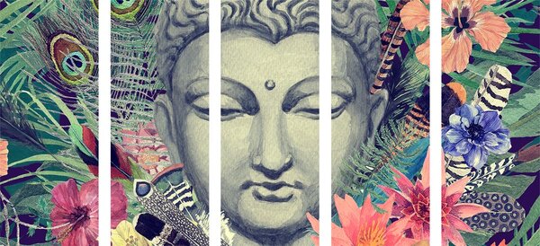 5-dijelna slika Buddha na egzotičnoj pozadini
