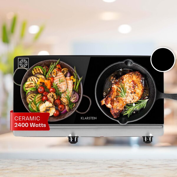 Klarstein Cookbuddy, dvostruka ploča za kuhanje, 2400 W, 5 nivoa snage, staklokeramika