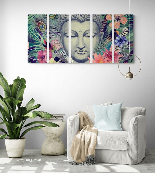 5-dijelna slika Buddha na egzotičnoj pozadini