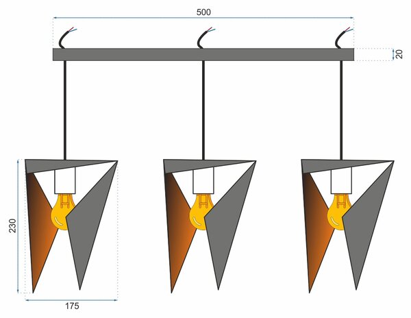 TROKUTASTA GEOMETRIJSKA SVJETILJKA CRNA TROSTRUKA APLIKACIJA APP254-3CP