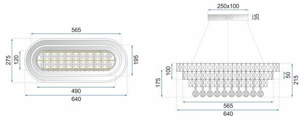 Viseča stropna svjetiljka Crystal LED 102W Daljinski upravljač APP417-CP